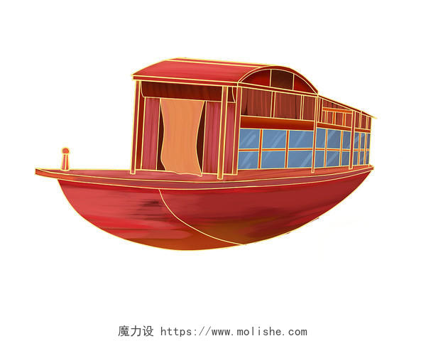 红色手绘卡通国潮建党100周年红船精神建党元素PNG素材